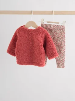 Rood gebloemd - 2 -delige Set van Fleece Tops en Leggings voor Baby''s (0mnd-2jr)