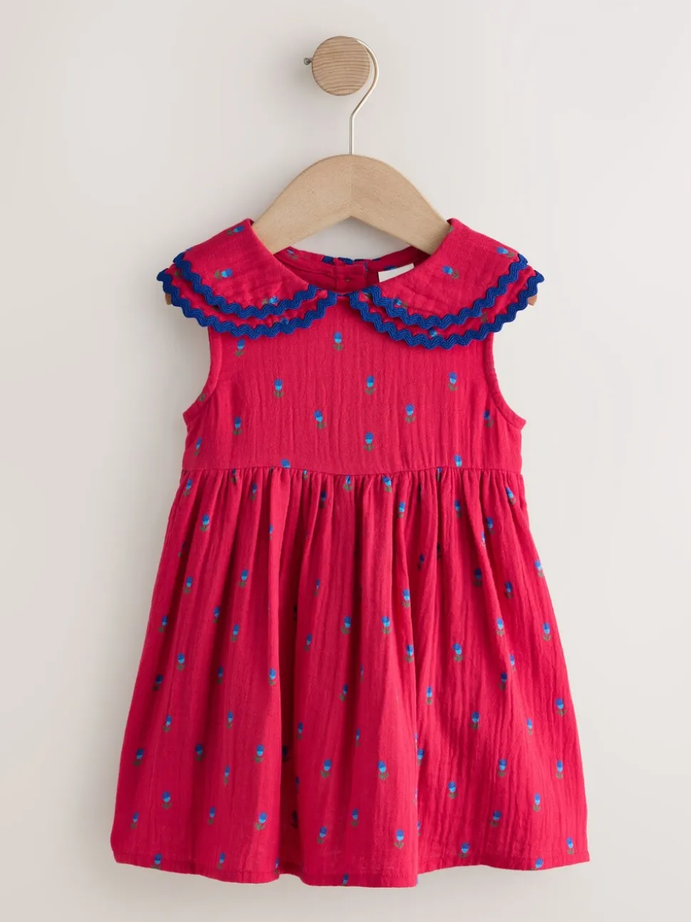 Rood gebloemd - Ric Rac Collar Dress (3mths-8yrs)