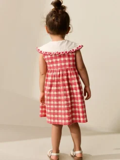 Rood geruit - Zomerjurk met kraag (3mnd -7jr)