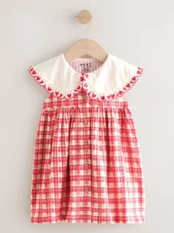 Rood geruit - Zomerjurk met kraag (3mnd -7jr)
