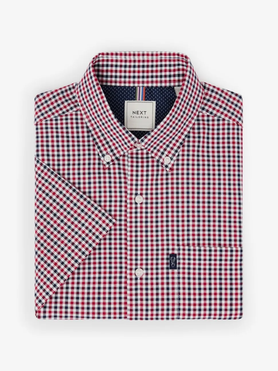 Rood met gingham-ruitje - Strijvrij Oxford overhemd met korte mouwen en knopen