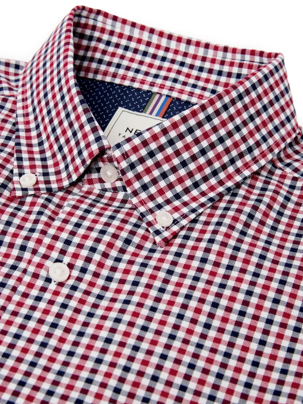 Rood met gingham-ruitje - Strijvrij Oxford overhemd met korte mouwen en knopen