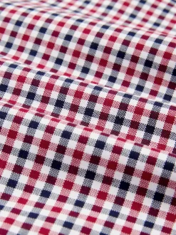 Rood met gingham-ruitje - Strijvrij Oxford overhemd met korte mouwen en knopen
