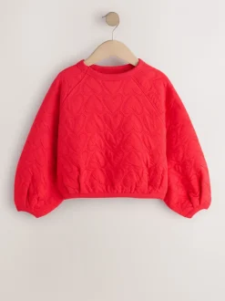 Rood met hartjesprint - Quilted Sweatshirt (3-16yrs)