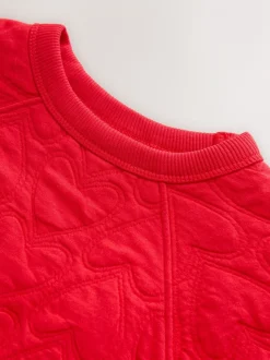 Rood met hartjesprint - Quilted Sweatshirt (3-16yrs)