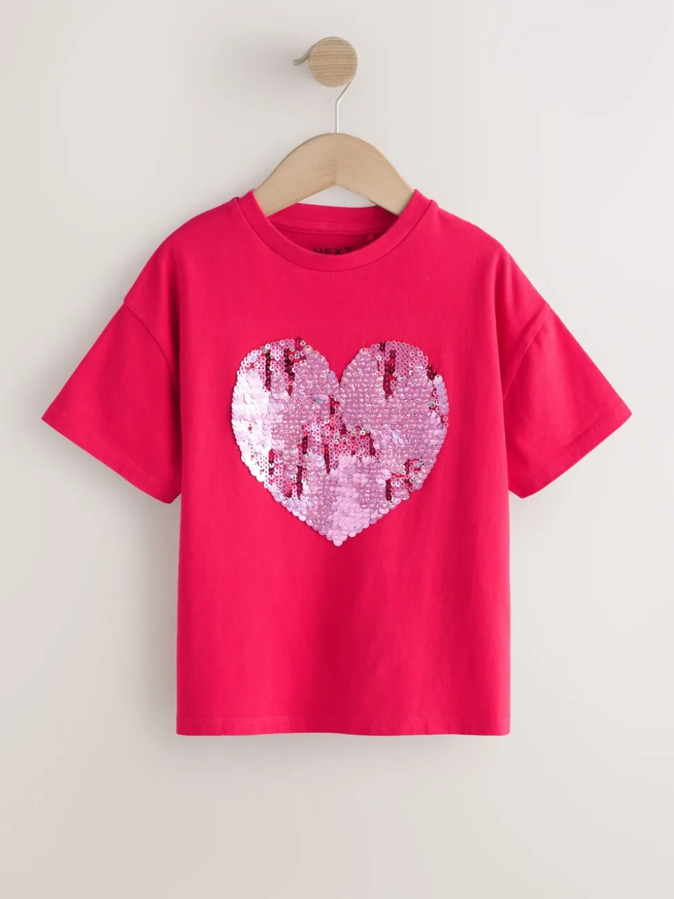 Rood met hartjesprint - T-shirt met lovertjes (3-16 jr)