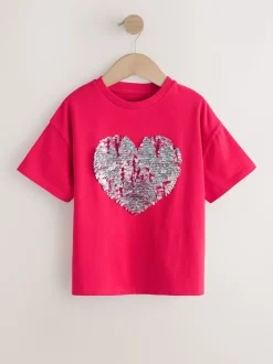Rood met hartjesprint - T-shirt met lovertjes (3-16 jr)