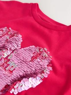 Rood met hartjesprint - T-shirt met lovertjes (3-16 jr)