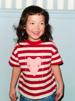 Rood met hartjesprint - T-shirt met korte mouwen (3 mnd-7 jr)
