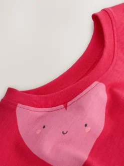 Rood met hartjesprint - T-shirt met peplum en korte mouwen (3mnd -7jr)
