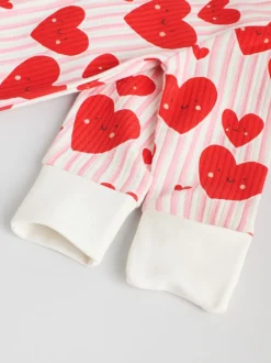 Rood met hartjesprint - Verpakking van 3 babyslaappakjes met tweewegrits (0 mnd - 3 jr)