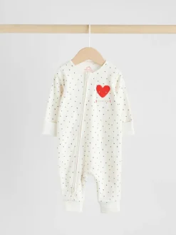 Rood met hartjesprint - Verpakking van 3 babyslaappakjes met tweewegrits (0 mnd - 3 jr)