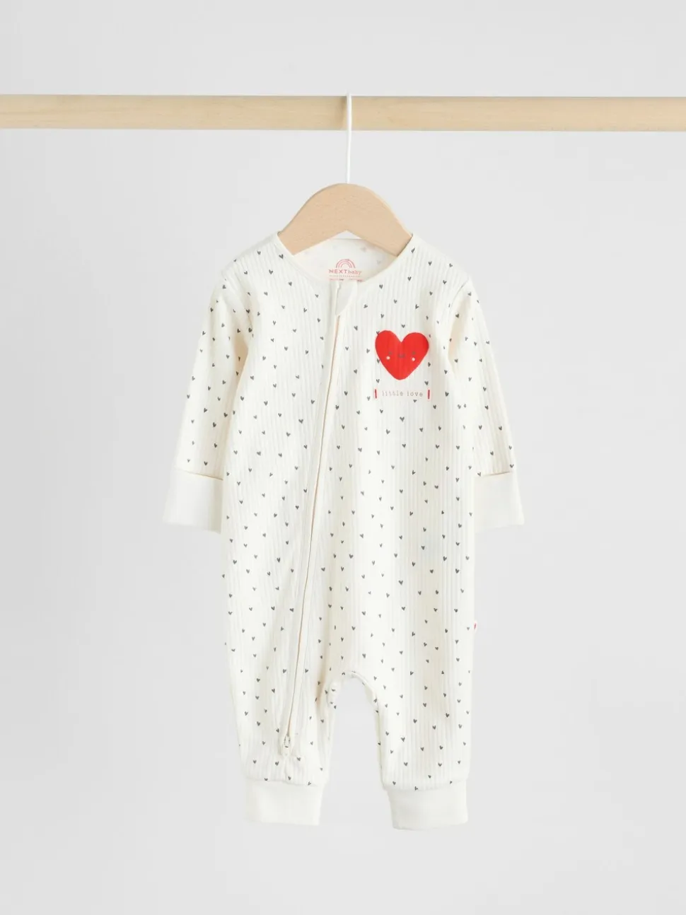 Rood met hartjesprint - Verpakking van 3 babyslaappakjes met tweewegrits (0 mnd - 3 jr)