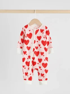 Rood met hartjesprint - Verpakking van 3 babyslaappakjes met tweewegrits (0 mnd - 3 jr)