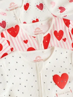 Rood met hartjesprint - Verpakking van 3 babyslaappakjes met tweewegrits (0 mnd - 3 jr)