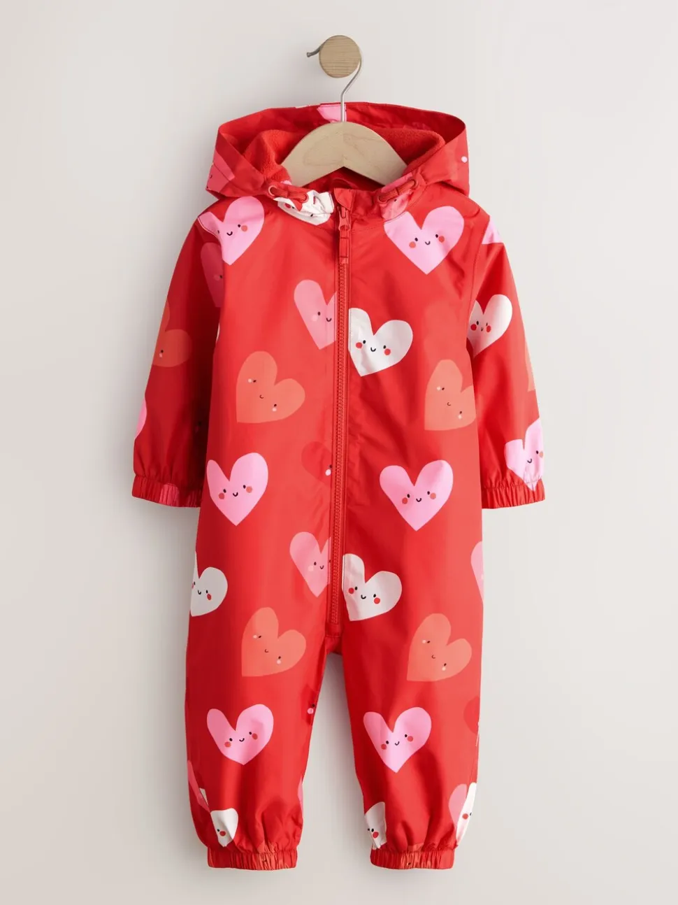 Rood met hartjesprint - Waterbestendig regenpak met print (6 mnd-7 jr)
