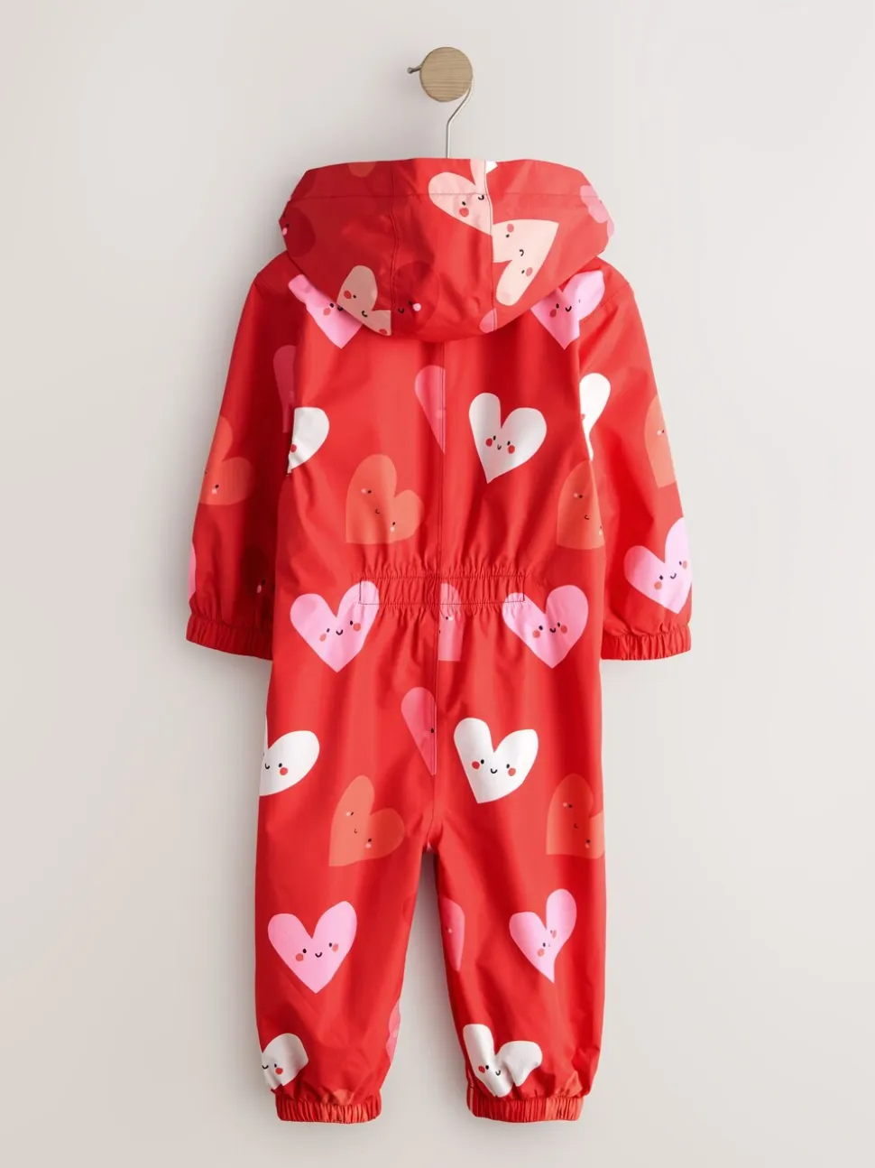 Rood met hartjesprint - Waterbestendig regenpak met print (6 mnd-7 jr)