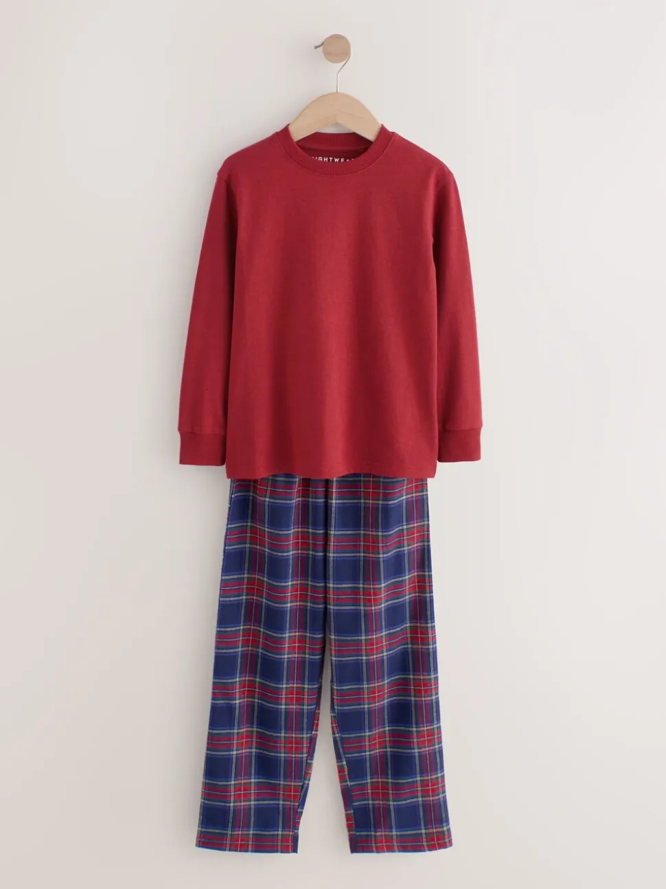 Rood/blauw - Set van 2 geweven geruite pyjama's met lange mouwen (3-16jr)