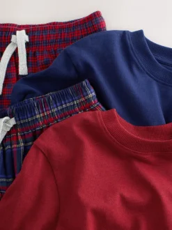 Rood/blauw - Set van 2 geweven geruite pyjama's met lange mouwen (3-16jr)