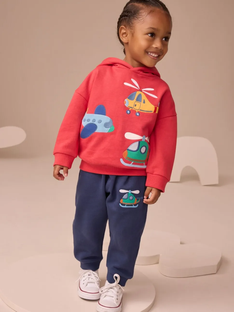 Rood/Blauw appliqué transport - Set met hoodie en joggingbroek (3 mnd - 7 jr)