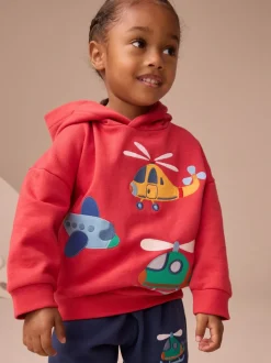 Rood/Blauw appliqué transport - Set met hoodie en joggingbroek (3 mnd - 7 jr)