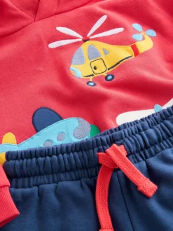 Rood/Blauw appliqué transport - Set met hoodie en joggingbroek (3 mnd - 7 jr)