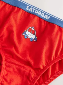 Rood/blauw met hulpvoertuigenprint - Set van 7 katoenen slips (1,5-10jr)