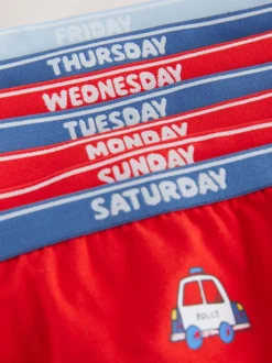 Rood/blauw met hulpvoertuigenprint - Set van 7 katoenen slips (1,5-10jr)