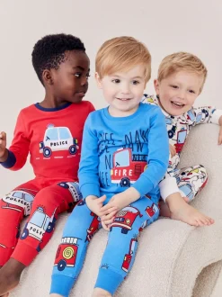 Rood/blauw met hulpvoertuigenprint - Mini Knusse Pyjama's 3 Set (9mnd-10jr)