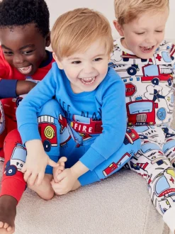 Rood/blauw met hulpvoertuigenprint - Mini Knusse Pyjama's 3 Set (9mnd-10jr)