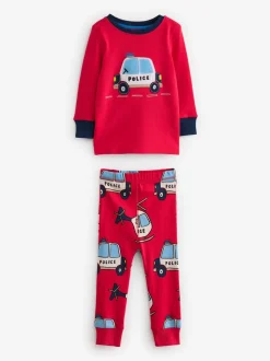 Rood/blauw met hulpvoertuigenprint - Mini Knusse Pyjama's 3 Set (9mnd-10jr)
