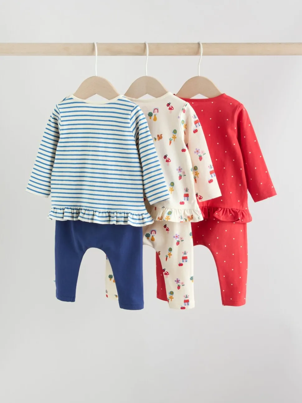 Rood/blauw/crème - 6 -delige set van top met lange mouwen en leggings (0mnd -3jr)
