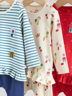 Rood/blauw/crème - 6 -delige set van top met lange mouwen en leggings (0mnd -3jr)