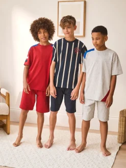 Rood/Blauw/Grijs Strepen Sport - Set van 3 pyjama's met short (3-16 jr)