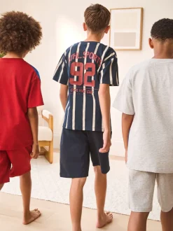 Rood/Blauw/Grijs Strepen Sport - Set van 3 pyjama's met short (3-16 jr)