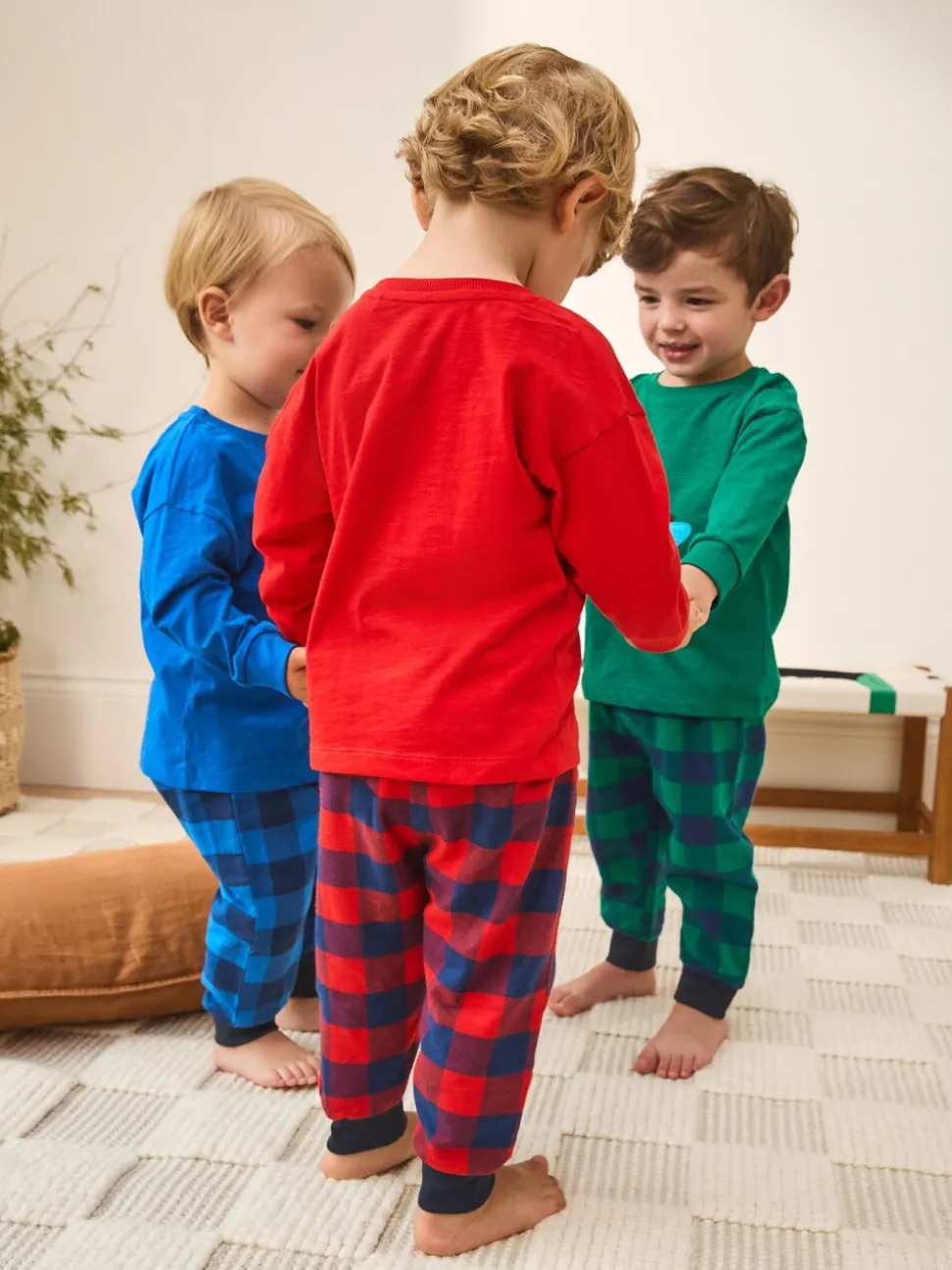 Rood/blauw/groen geruite dinosaurus - Pyjama met geweven onderkant 3 Pack (9mths-12yrs)