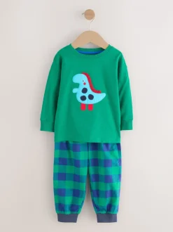 Rood/blauw/groen geruite dinosaurus - Pyjama met geweven onderkant 3 Pack (9mths-12yrs)