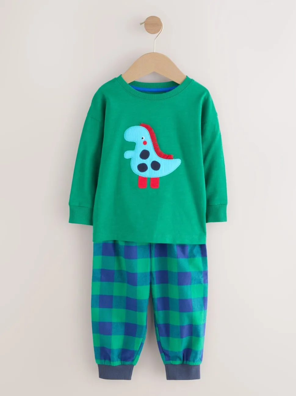 Rood/blauw/groen geruite dinosaurus - Pyjama met geweven onderkant 3 Pack (9mths-12yrs)