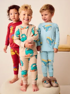 Rood/blauw/neutraal dierenprint - Verpakking van 3 knusse pyjama's (9 mnd-10 jr)