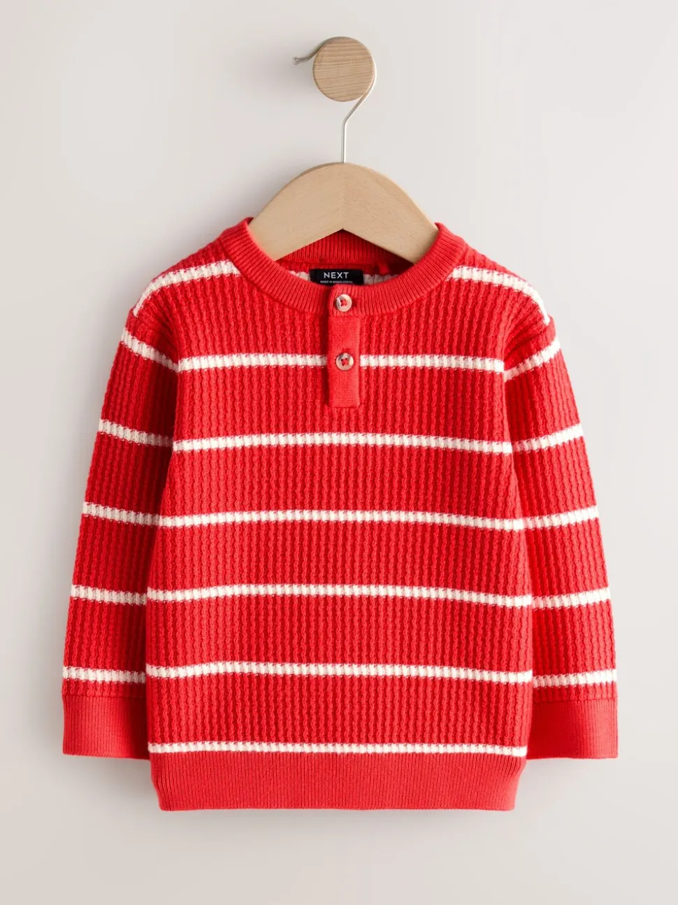 Rood/ecru - Knitted Stripe Henley Jumper (3mths-7yrs)