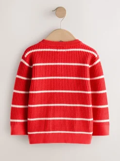 Rood/ecru - Knitted Stripe Henley Jumper (3mths-7yrs)