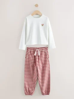 Rood/groen - Set van 2 ruit pyjama's met geweven onderkant (3-16jr)