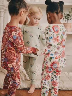 Rood/groen met bloemenprint - Verpakking van 3 knusse pyjama's (9 mnd-10 jr)