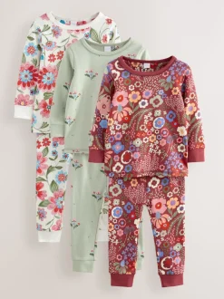 Rood/groen met bloemenprint - Verpakking van 3 knusse pyjama's (9 mnd-10 jr)