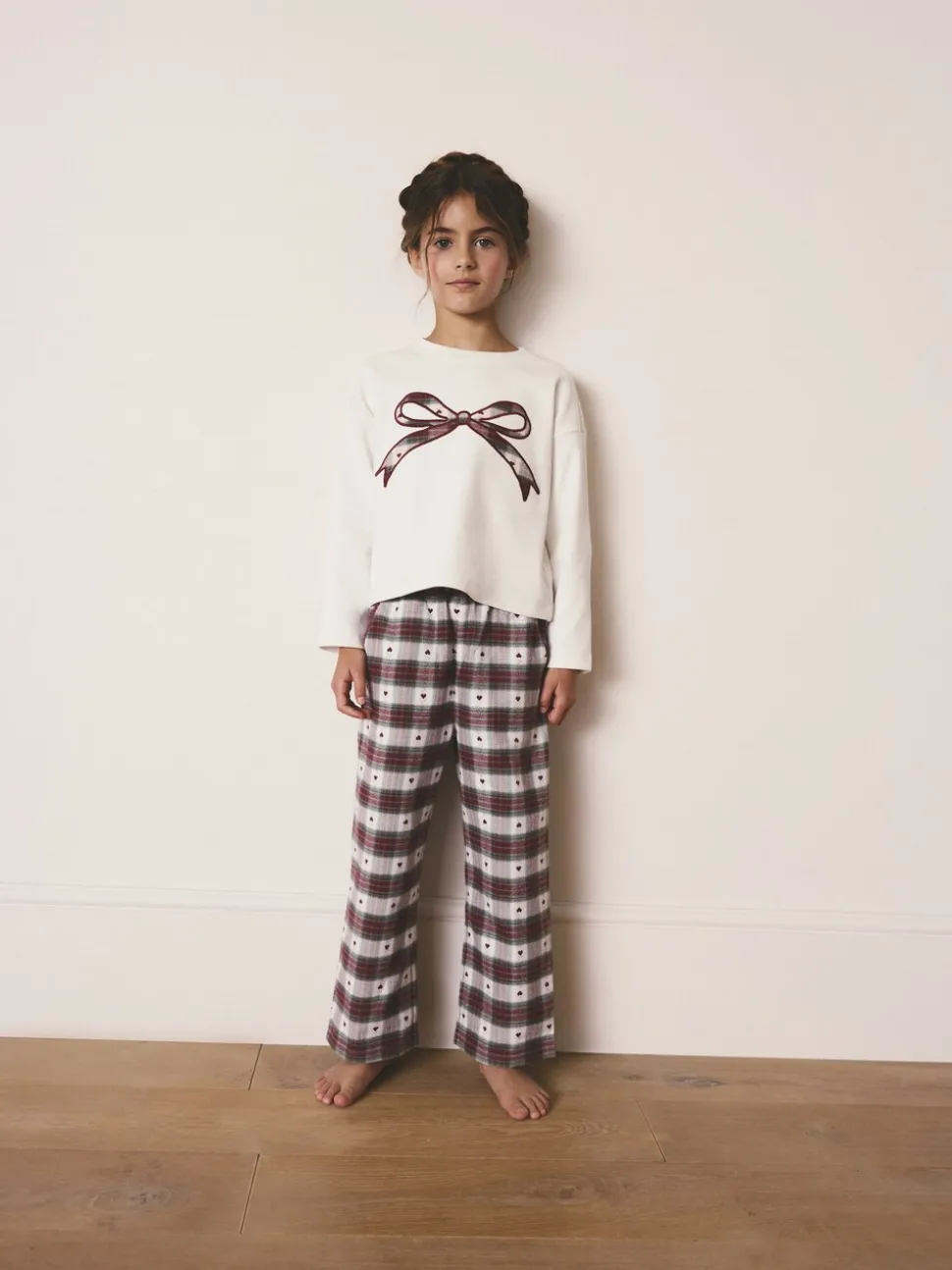Rood/groene strikruit - Kerstmis geweven onderkant pyjama's (2-16jr)