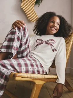 Rood/groene strikruit - Kerstmis geweven onderkant pyjama's (2-16jr)