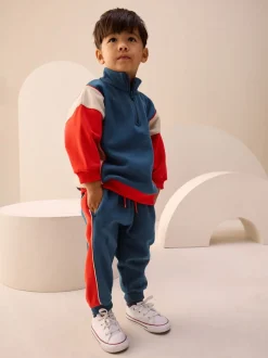 Rood/marineblauw - Set van top met halve rits en joggingbroek (3mnd-7jr)