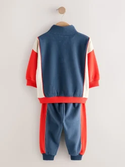 Rood/marineblauw - Set van top met halve rits en joggingbroek (3mnd-7jr)