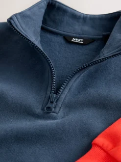 Rood/marineblauw - Set van top met halve rits en joggingbroek (3mnd-7jr)