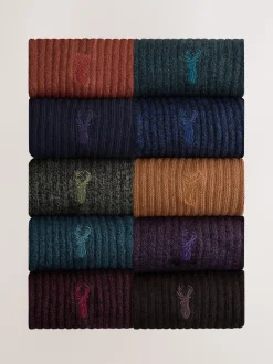 Rood/Oranje/Blauw - Verpakking van 10 paar dikke sokken met hertenborduurwerk